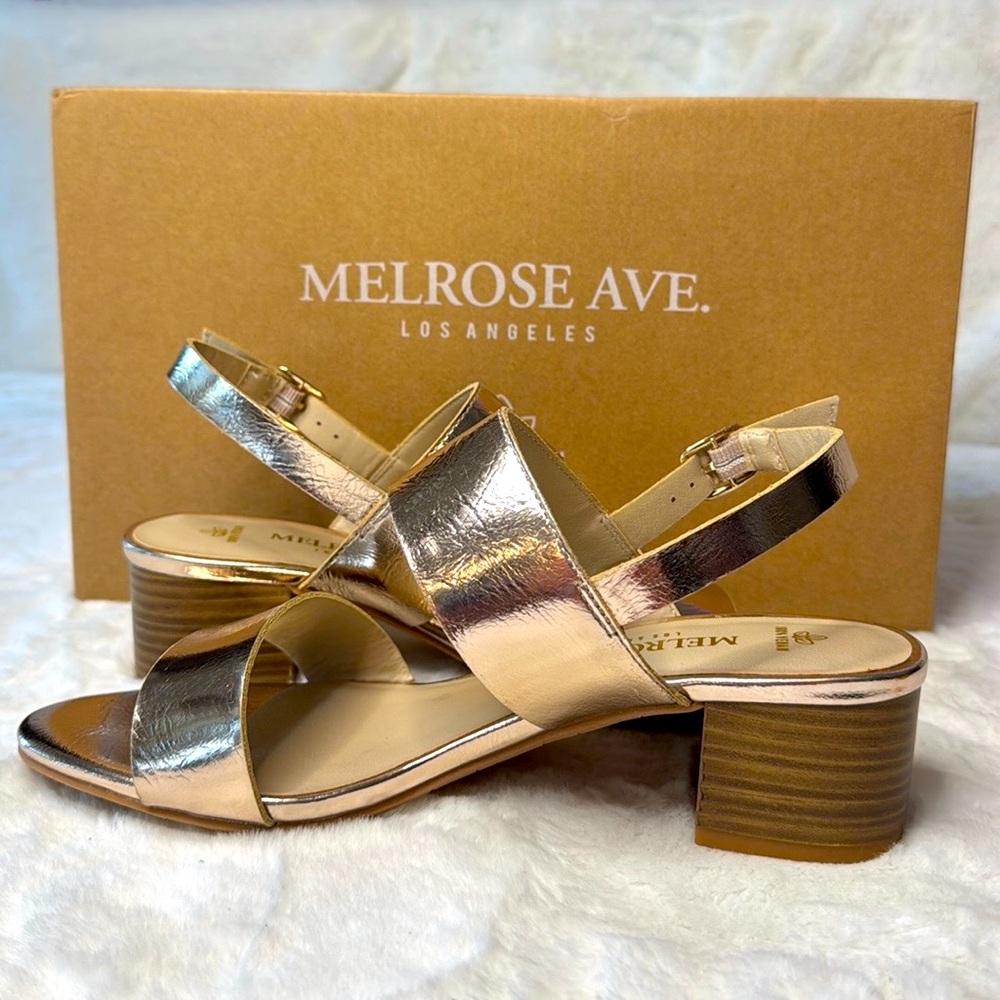 Melrose Ave. Los Angeles 100% Vegan, Rose Gold Metallic, 2” Heel, Strap Sandals - Picture 7 of 12